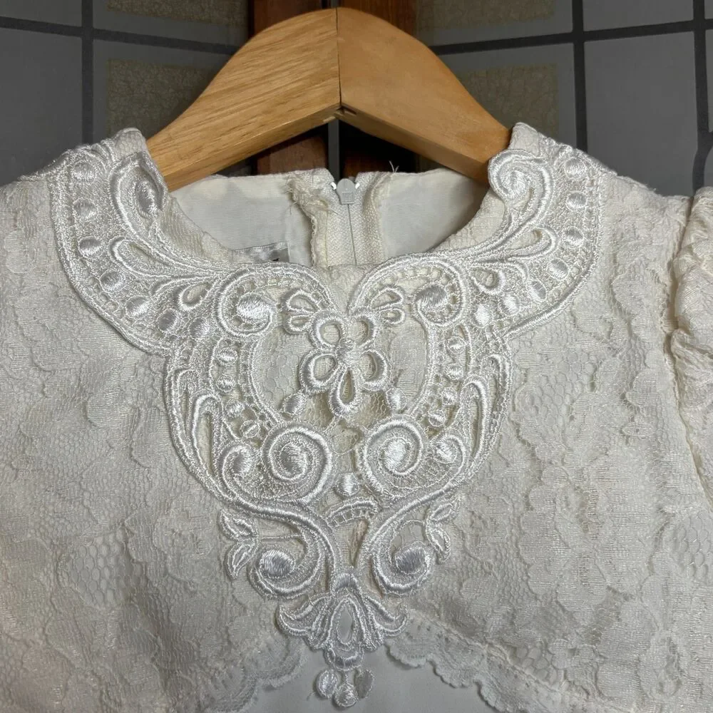 Jessica McClintok Vintage Christening Lace Embroidered Baptism Dress Size 6